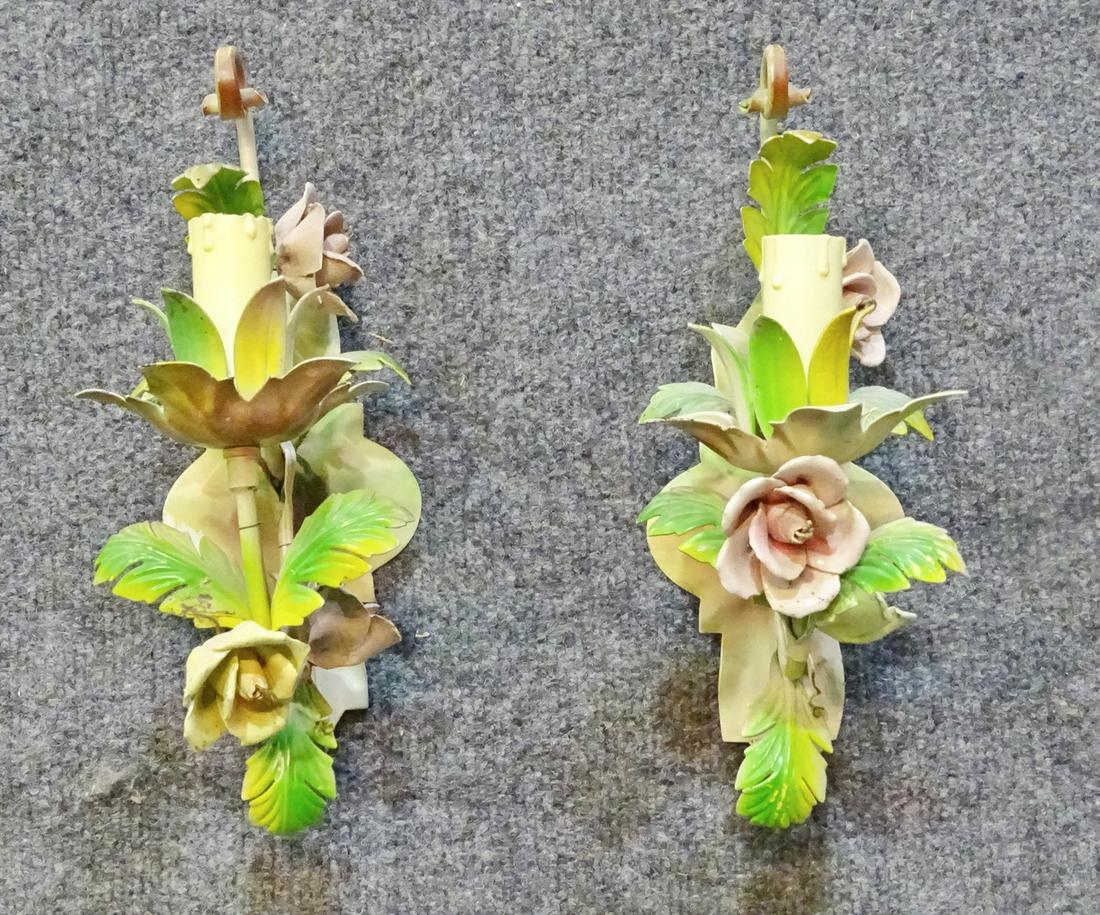 PAIR METAL FLORAL DECORATED SCONCES (1 of 7)
