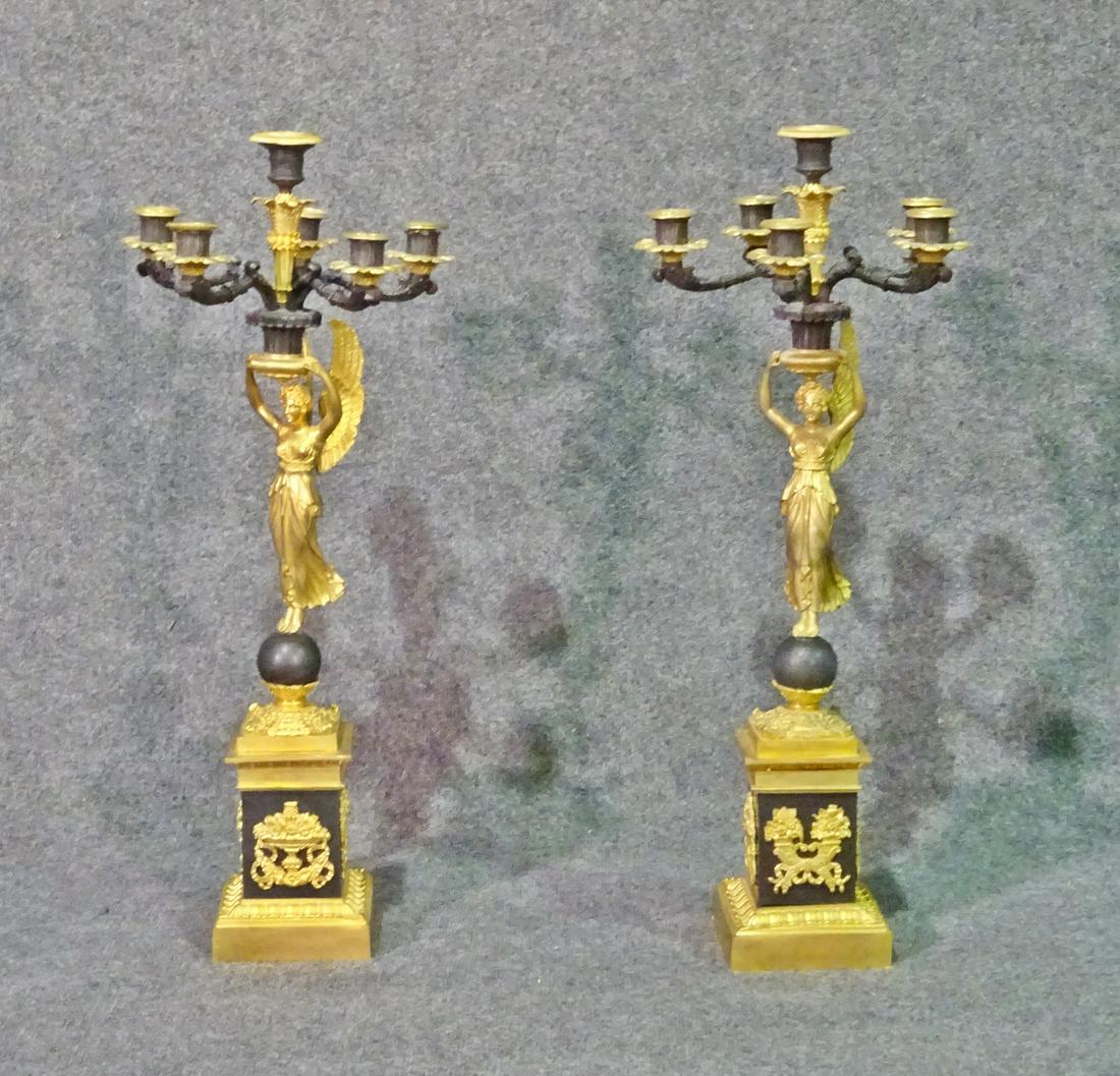 PR FRENCH EMPIRE STYLE BRONZE FIGURAL CANDELABRAS (1 of 8)