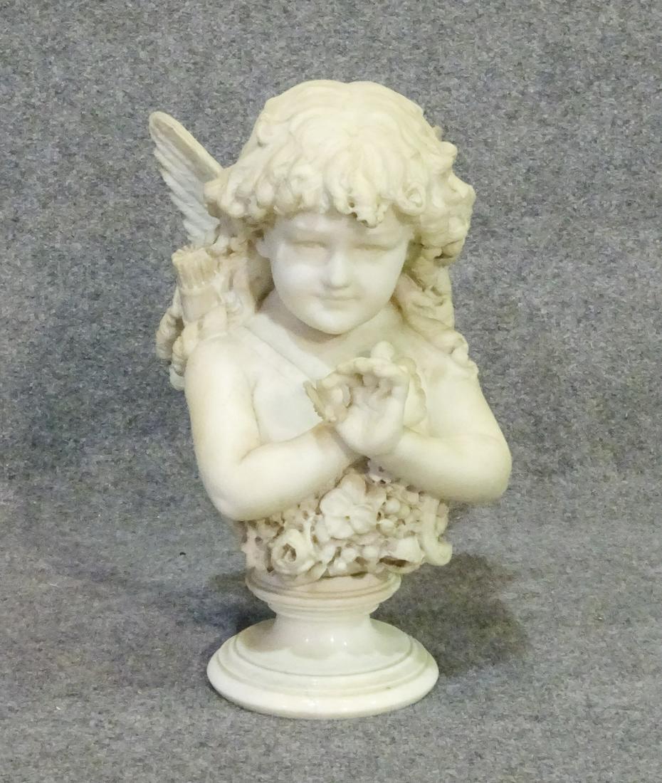 E. LAPINI FIREN ALABASTER CHERUB ON MARBLE BASE (1 of 6)