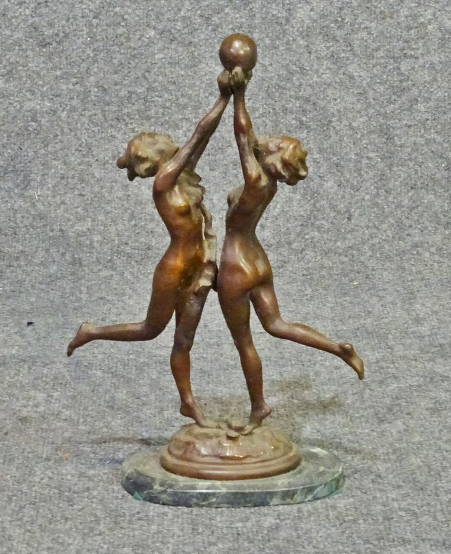 SIGNED SHERMAN BRONZE FIGURE 2 GIRLS W BALL (1 of 5)
