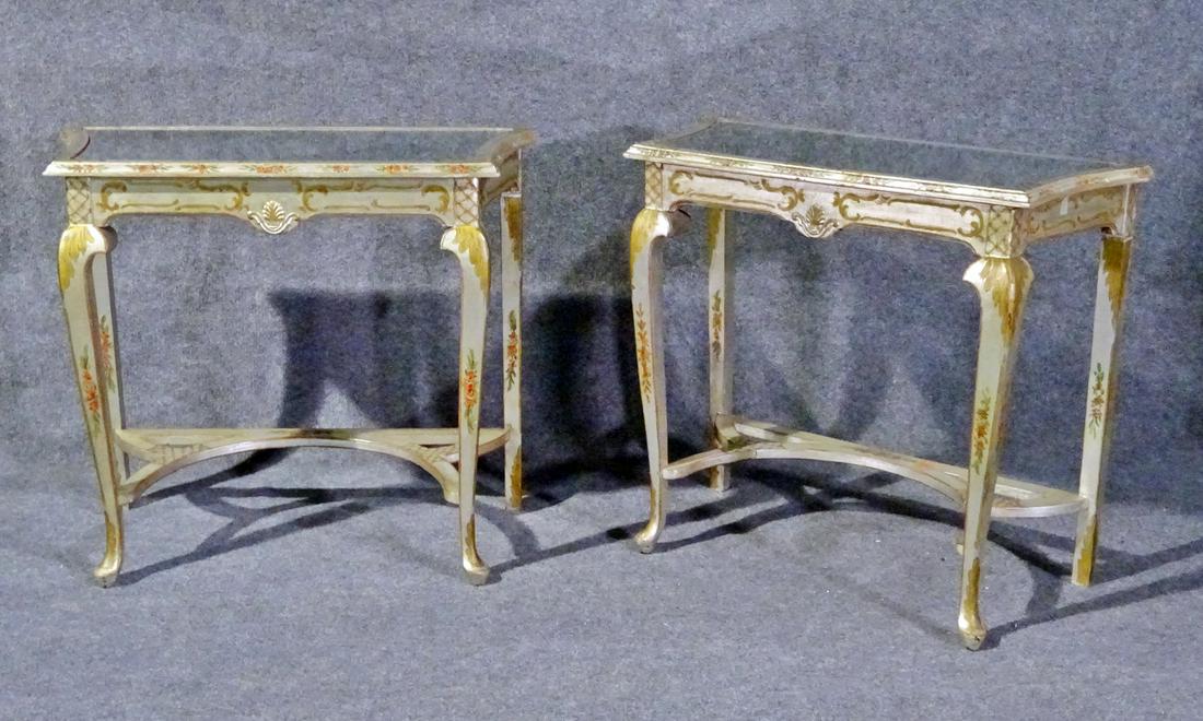 PAIR SILVER LEAF MIRRORED TOP CONSOLES (1 of 8)