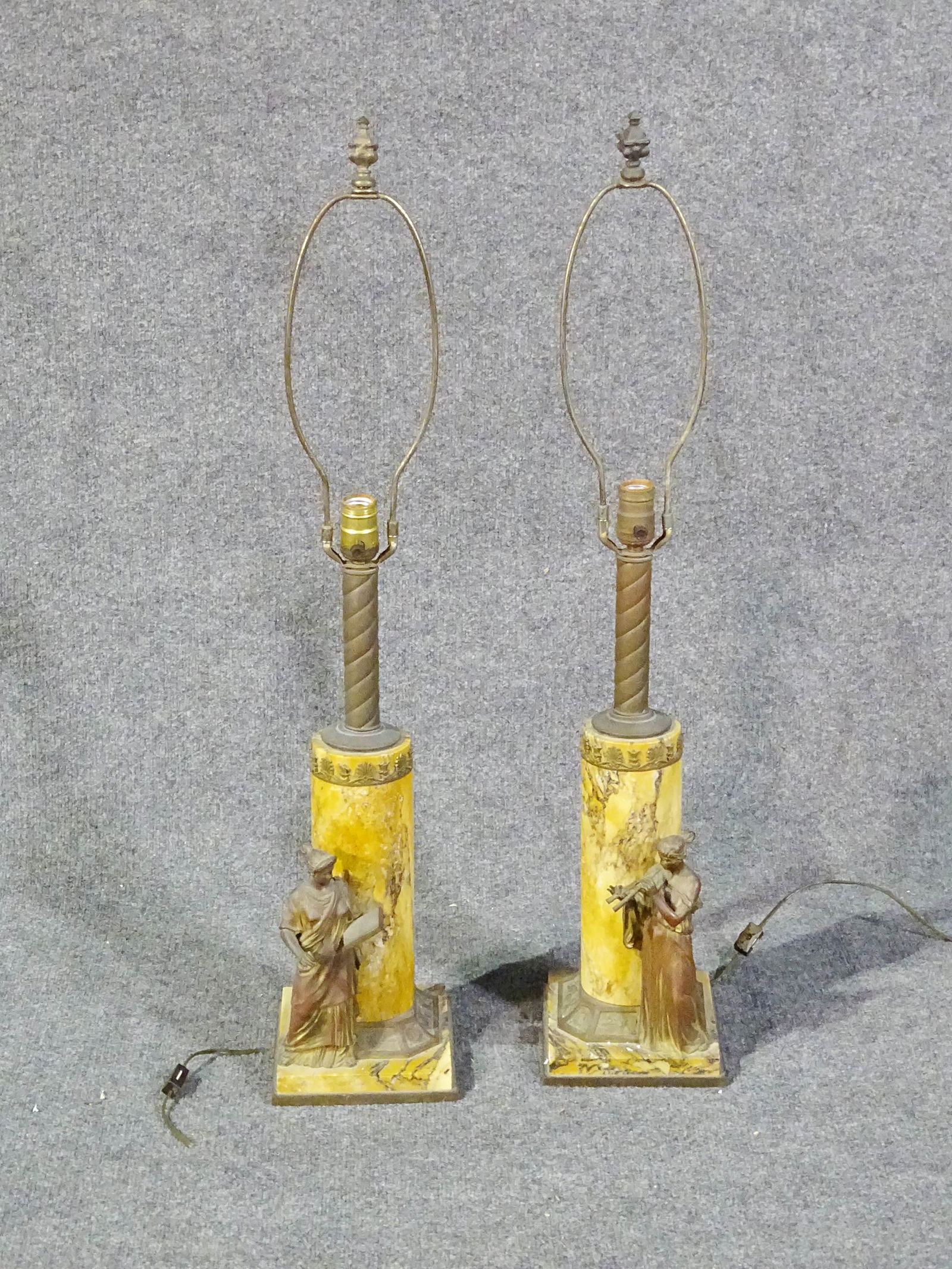 PAIR MARBLE & METAL FIGURAL LAMPS (1 of 11)