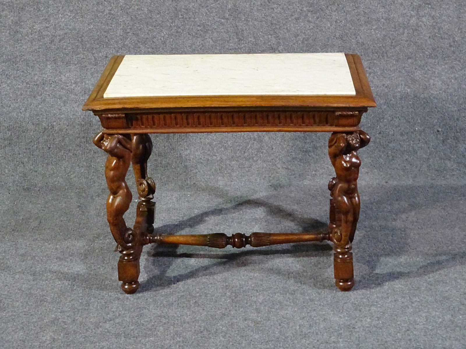 CARVED MARBLE TOP INSERT END TABLE (1 of 7)