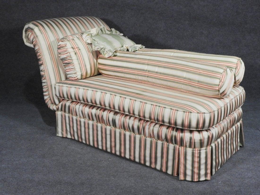 UPHOLSTERED CHAISE LOUNGE: Fully upholstered. 37" h x 32 1/2" w x 68 1/4" d. Seat height 19".