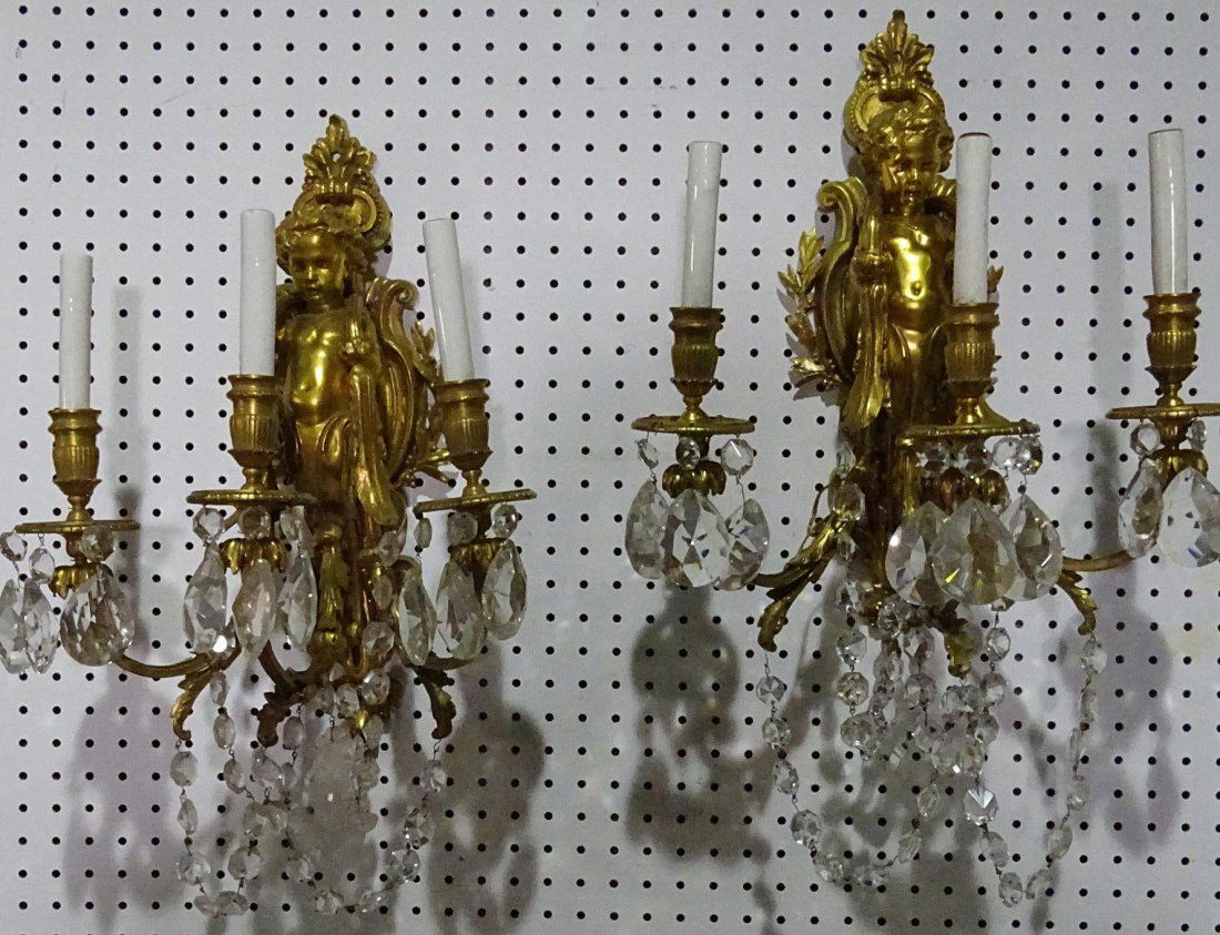 PAIR HENRI DAWSON STYLE BRONZE WALL SCONCES (1 of 6)