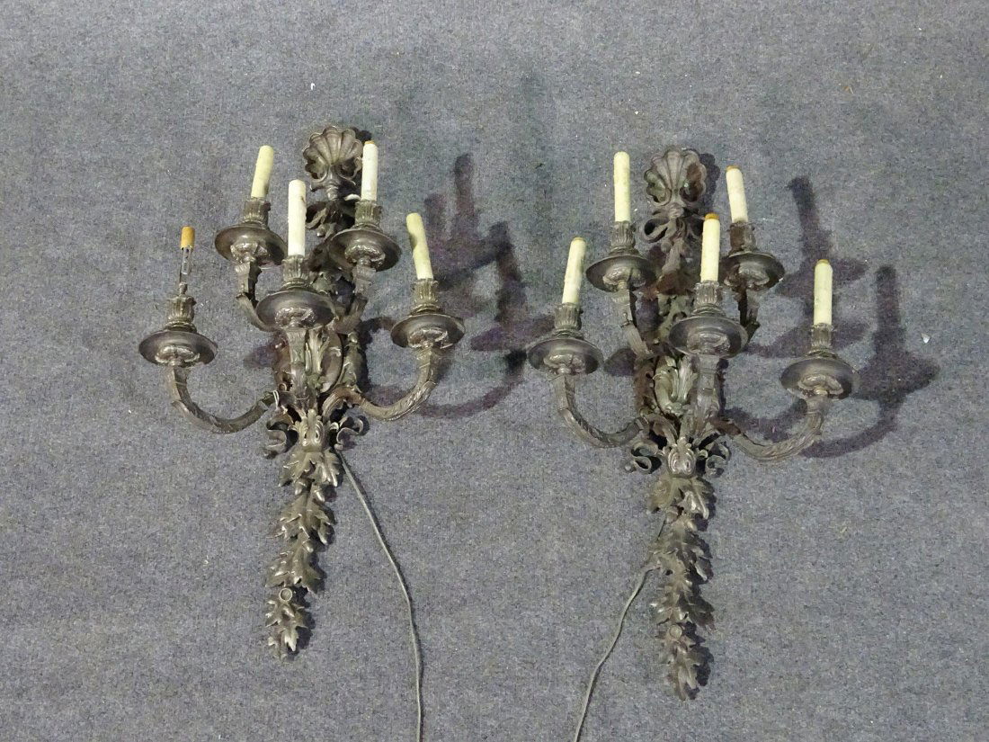 PAIR OVERSIZED BRONZE WALL SCONCES (1 of 6)