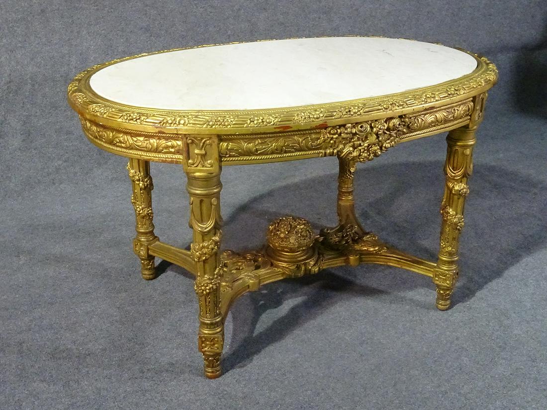 LOUIS XVI GILTWOOD MARBLE TOP FRENCH CENTER TABLE (1 of 10)