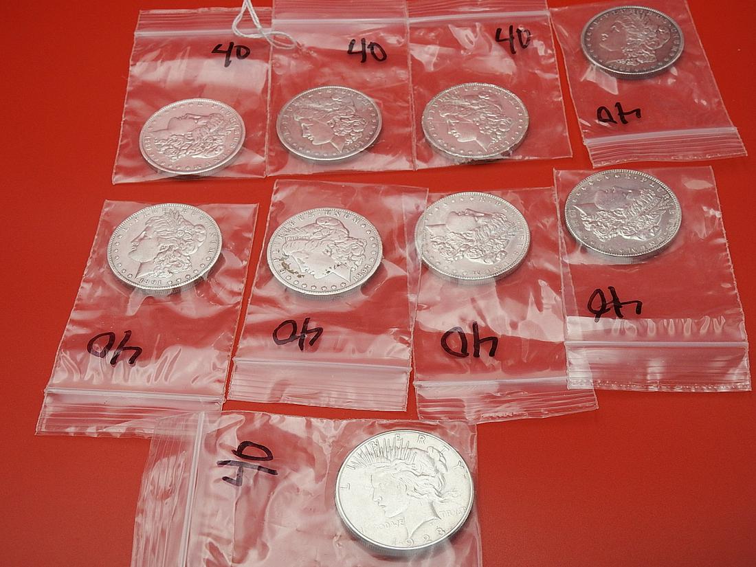 NINE SILVER DOLLARS 1$: Various dates.