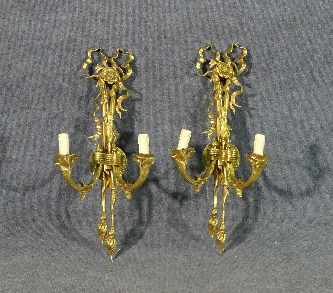 PAIR BRASS WALL MOUNTED SCONCES: Brass. 24" h x 11 1/2" w x 7" d