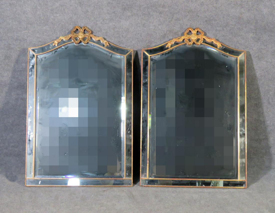 PAIR ANTIQUE FRENCH MIRRORS: Gilded wood frame. 40 1/8" h x 26 1/8" w x 1 1/8" d.