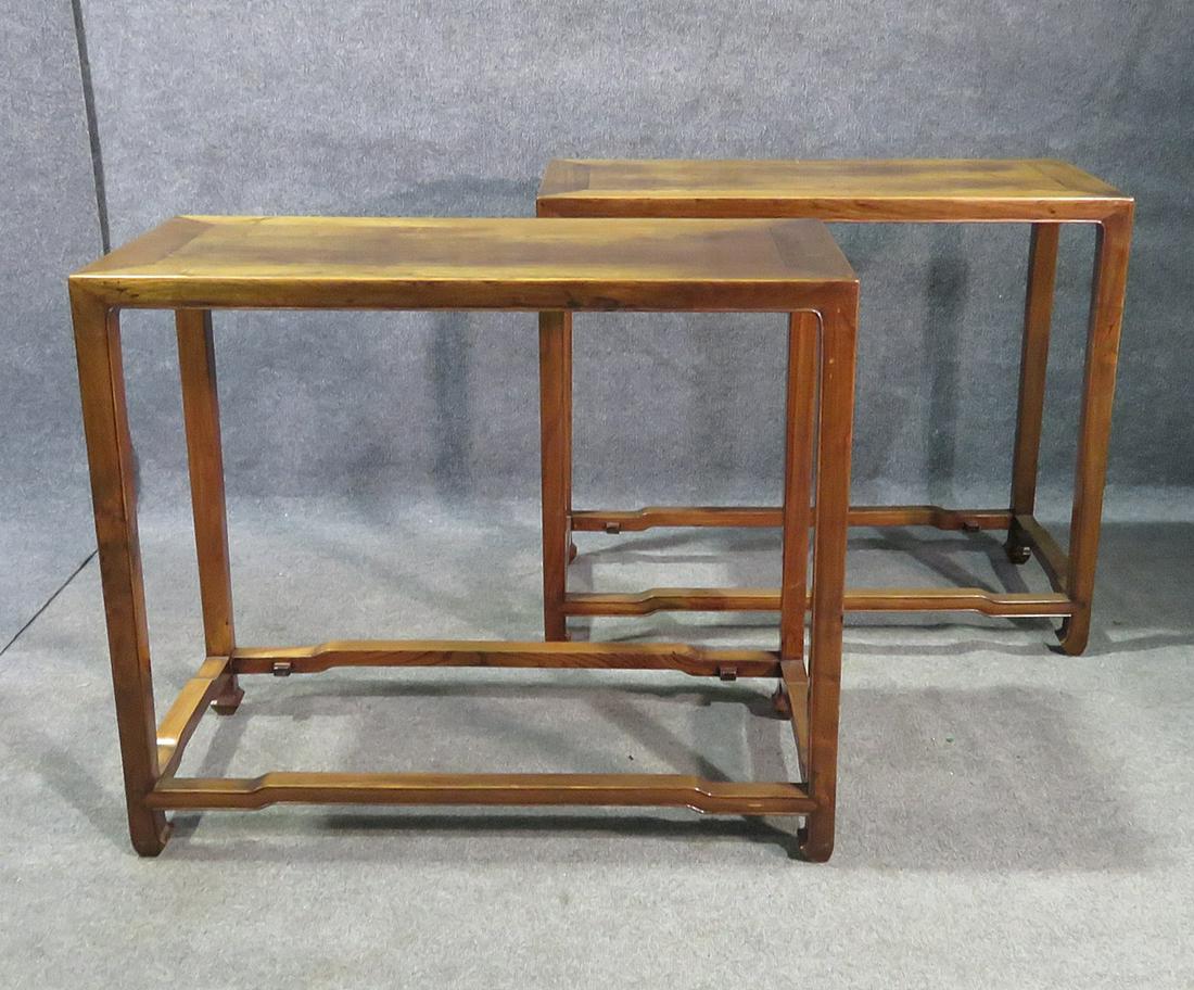 PAIR ASIAN HARDWOOD CONSOLE TABLES: Hardwood. 32 1/4" h x 38" w x 18 1/2" d.