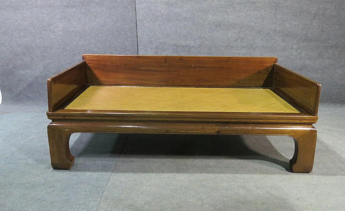 ANTIQUE ASIAN HARDWOOD DAYBED: Hardwood. Woven grass cloth seat. 31" h x 81" w x 40" d. Seat height 19".