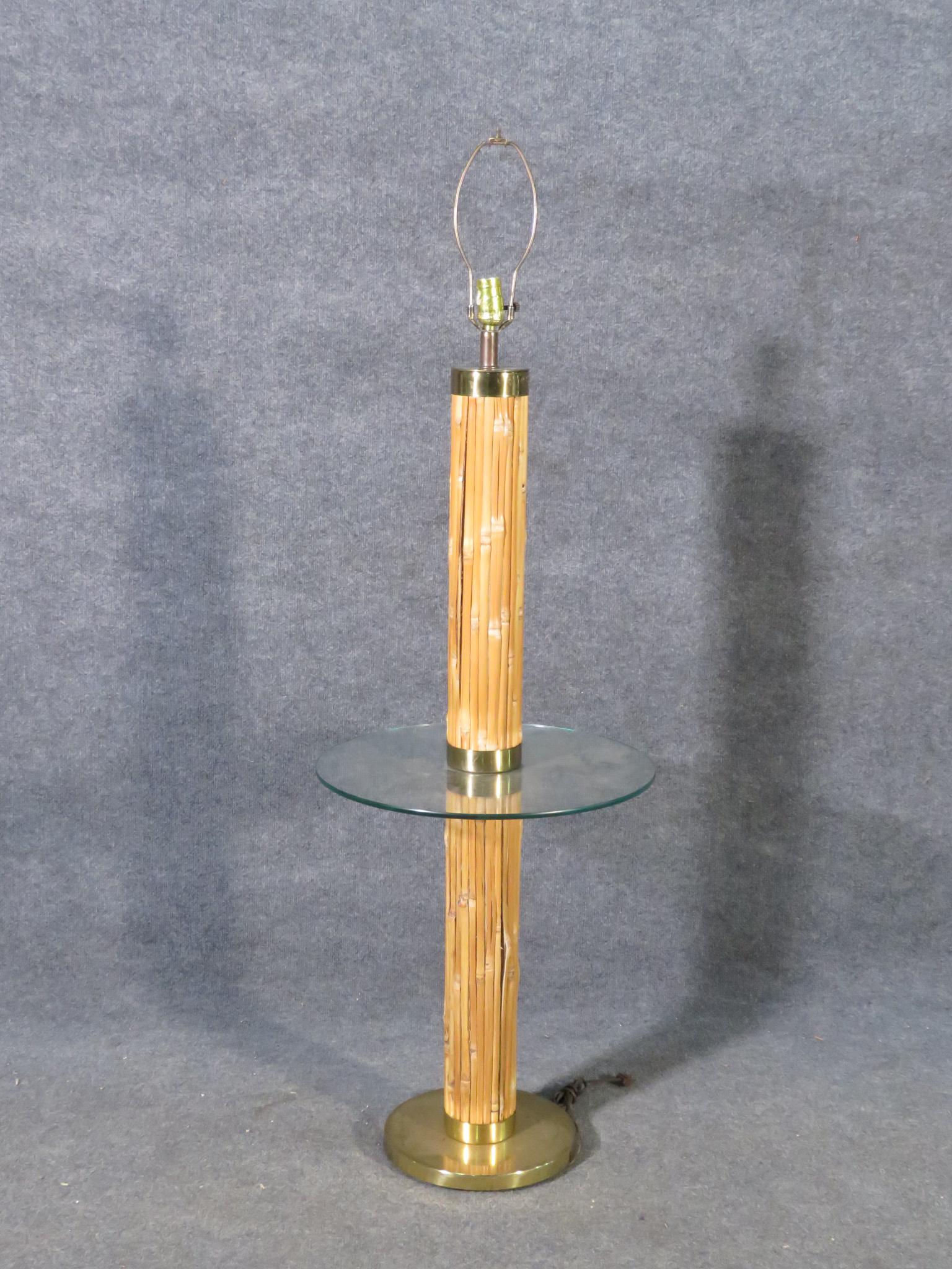 BAMBOO & BRASS FLOOR LAMP TABLE (1 of 7)