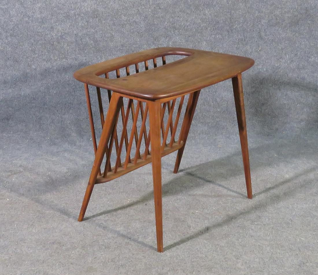 MODERN TEAK MAGAZINE RACK AND TABLE (1 of 5)