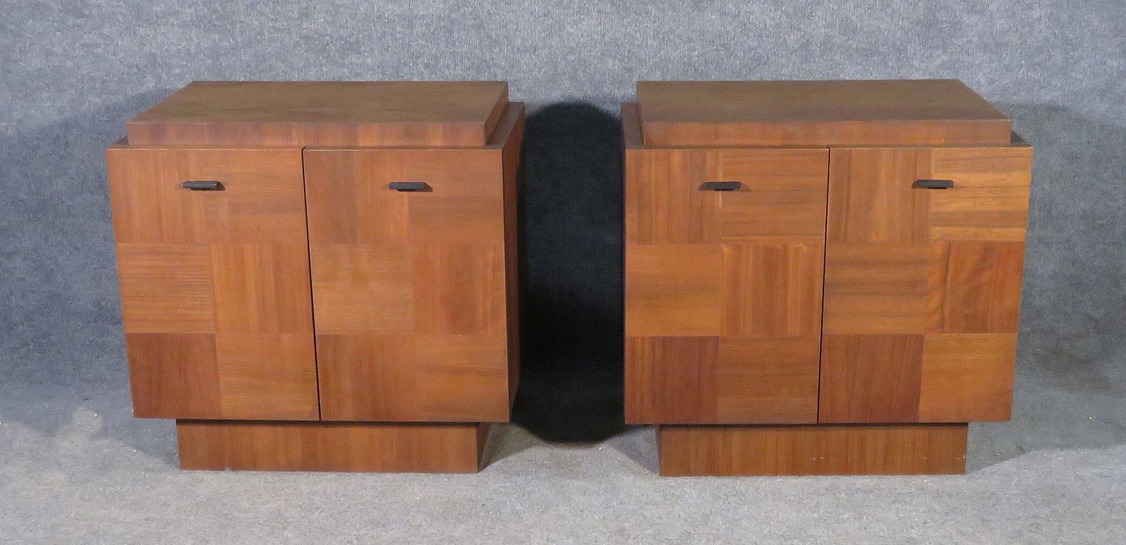 PAIR BRUTALIST WALNUT NIGHT STANDS (1 of 6)