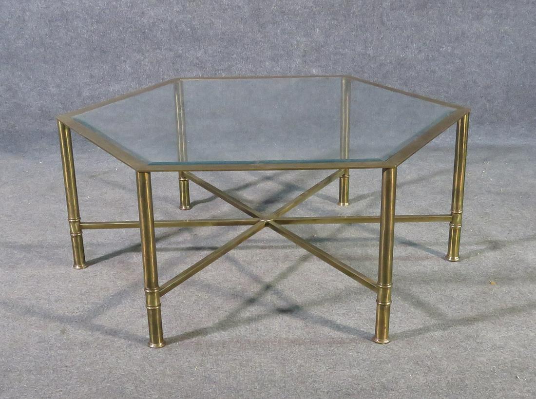 MASTERCRAFT STYLE BRASS & GLASS COFFEE TABLE (1 of 7)