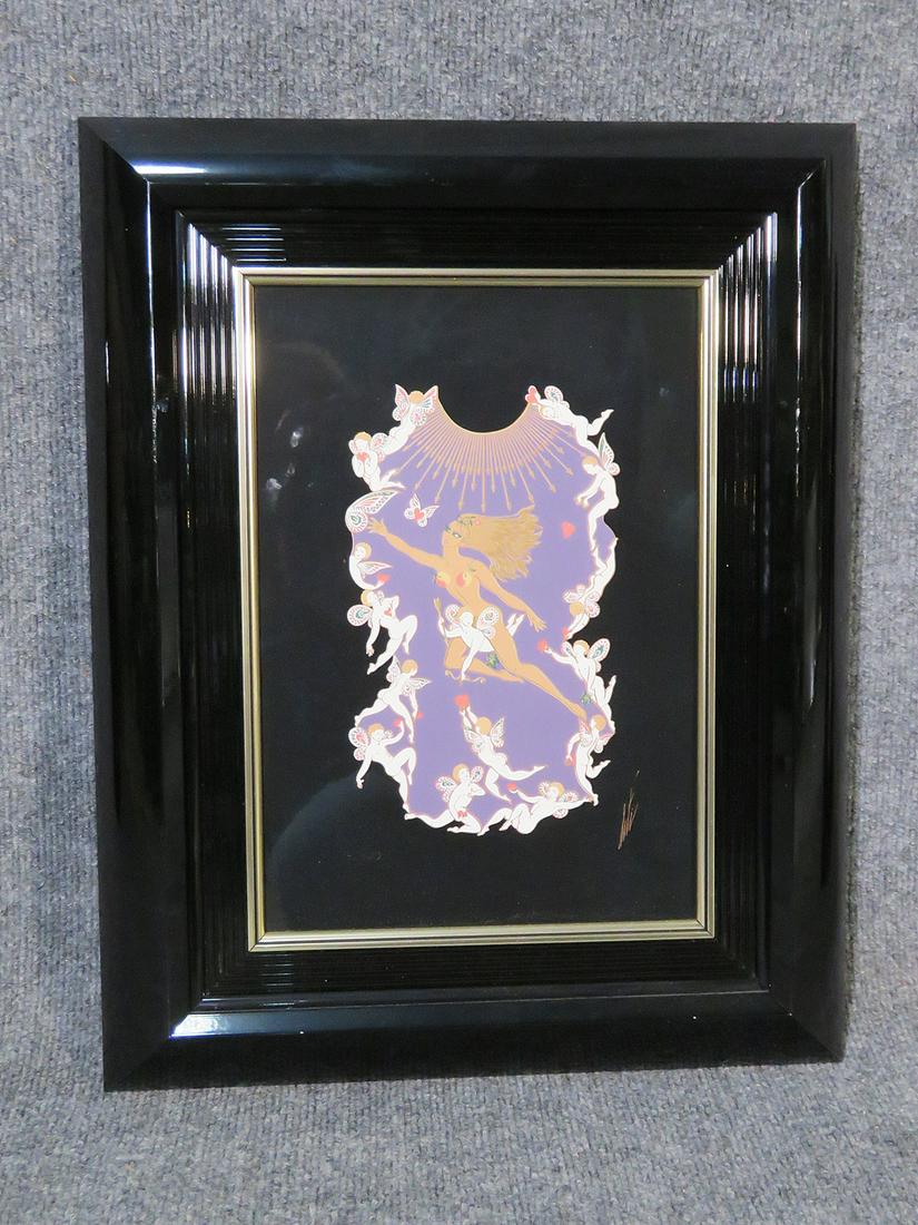SIGNED ERTE NUDE LADY W CHERUBS: Signed and numbered. 141/450. Framed measures 19 1/4" h x 15 1/4" w x 1 3/8" d. Picture measures 12 3/4" h x 8 3/4" w.