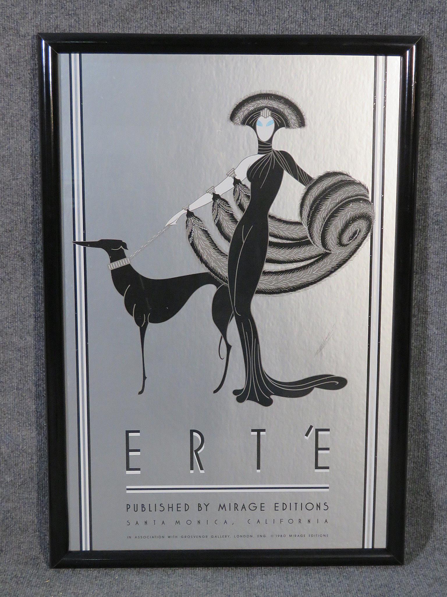 大判 vintage 額縁 erte ポスター Signed Erte Poster Lady With Dog