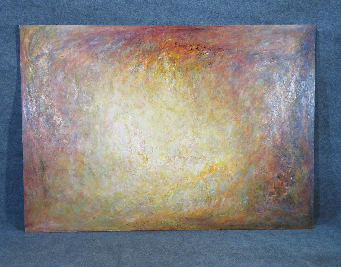 SIGNED MODERN "SITTING IN THE SUN" ABSTRACT PAINTING (1 of 13)