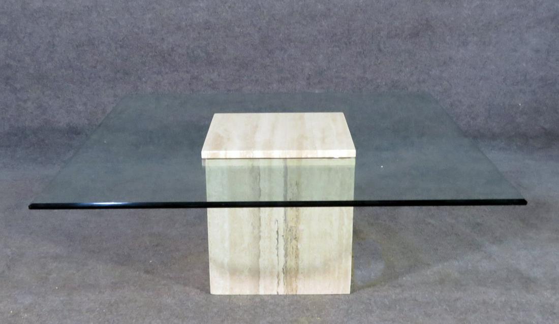 TRAVERTINE AND GLASSTOP COFFEE TABLE (1 of 8)