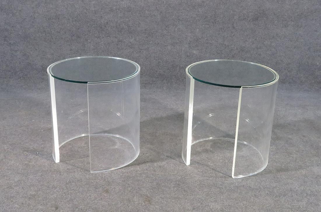 PAIR LUCITE AND GLASSTOP MODERN END TABLES (1 of 5)