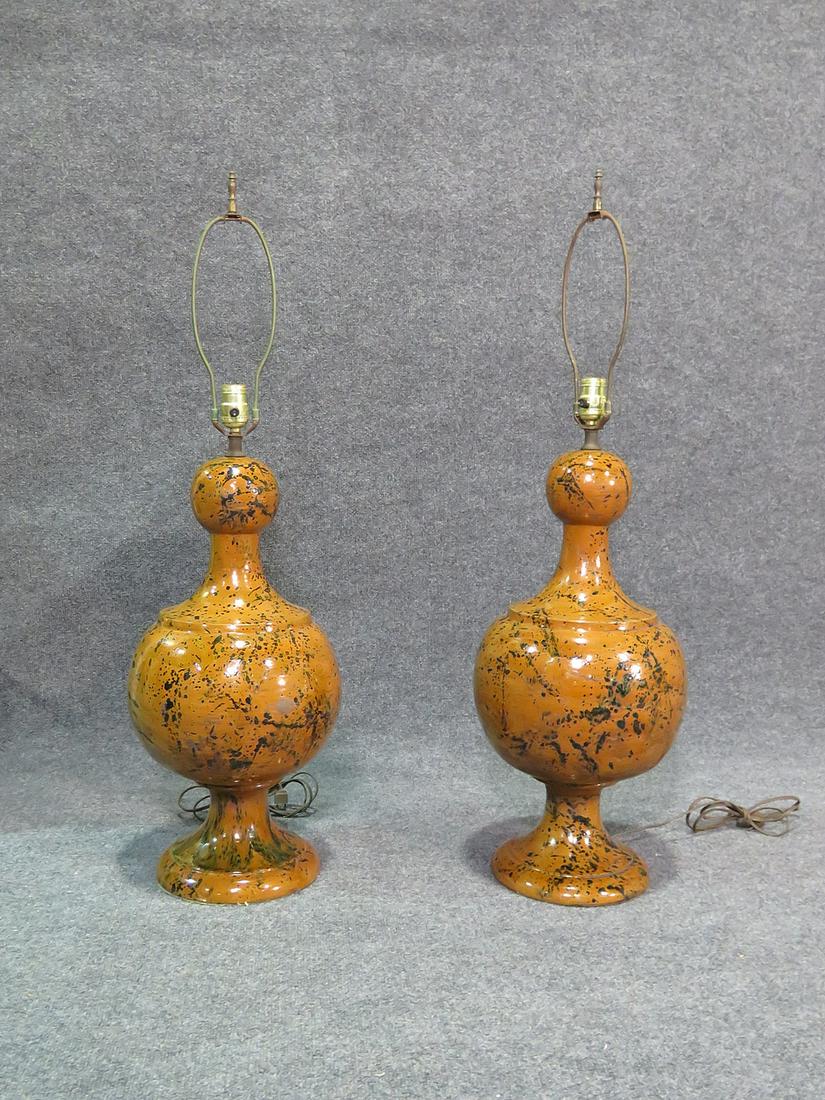 PAIR MID CENTURY MODERN POTTERY LAMPS (1 of 9)