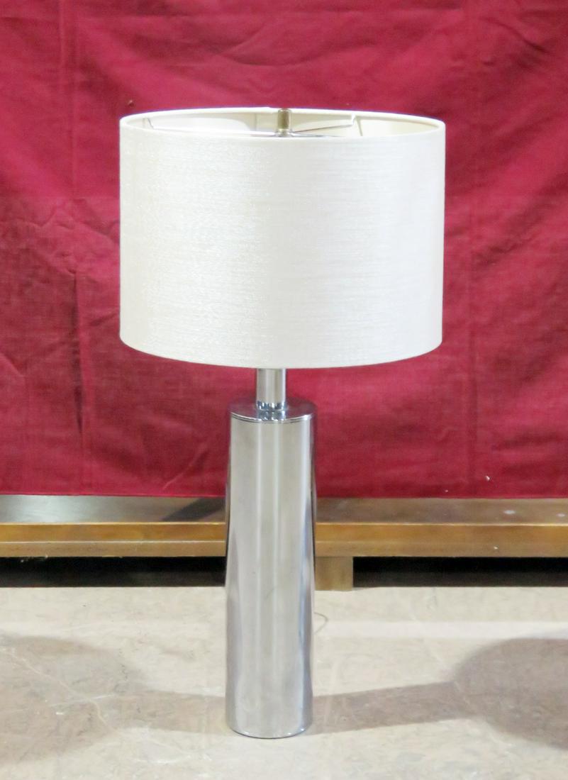 CHROME CYLINDER LAMP MANNER GEORGE KOVACS: With shade. Chrome. 29 3/4" h x 14 1/8" w (with shade) x 4" w x 4" d.
