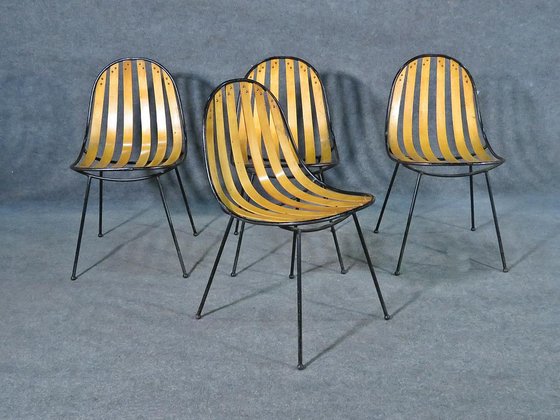 4 MCM DESIGN UNUSUAL  METAL & SLAT BACK/SEAT CHAIRS (1 of 8)