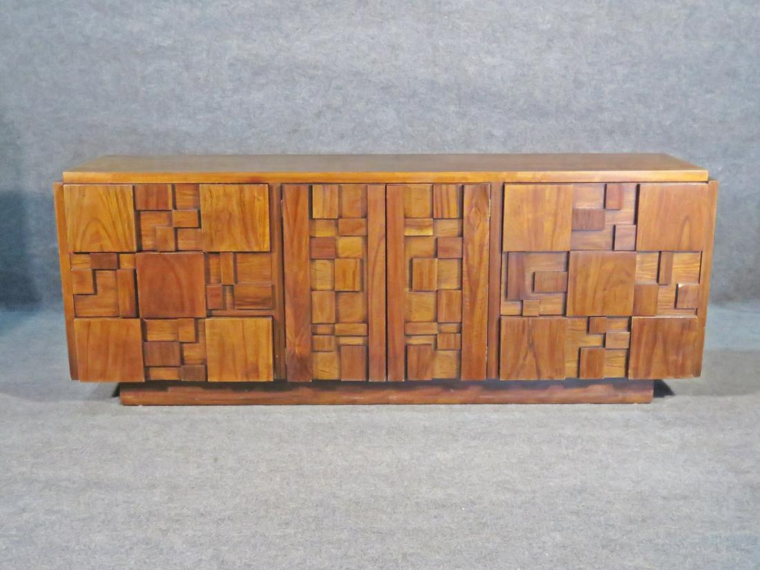 LANE BRUTALIST WALNUT LONG CABINET (1 of 9)