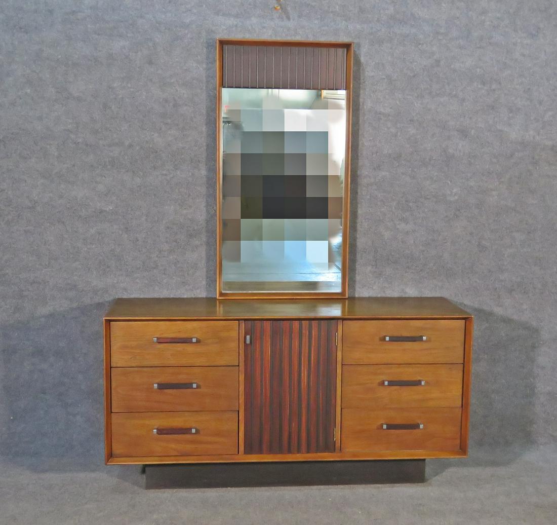 LANE WALNUT LONG DRESSER & MIRROR (1 of 8)