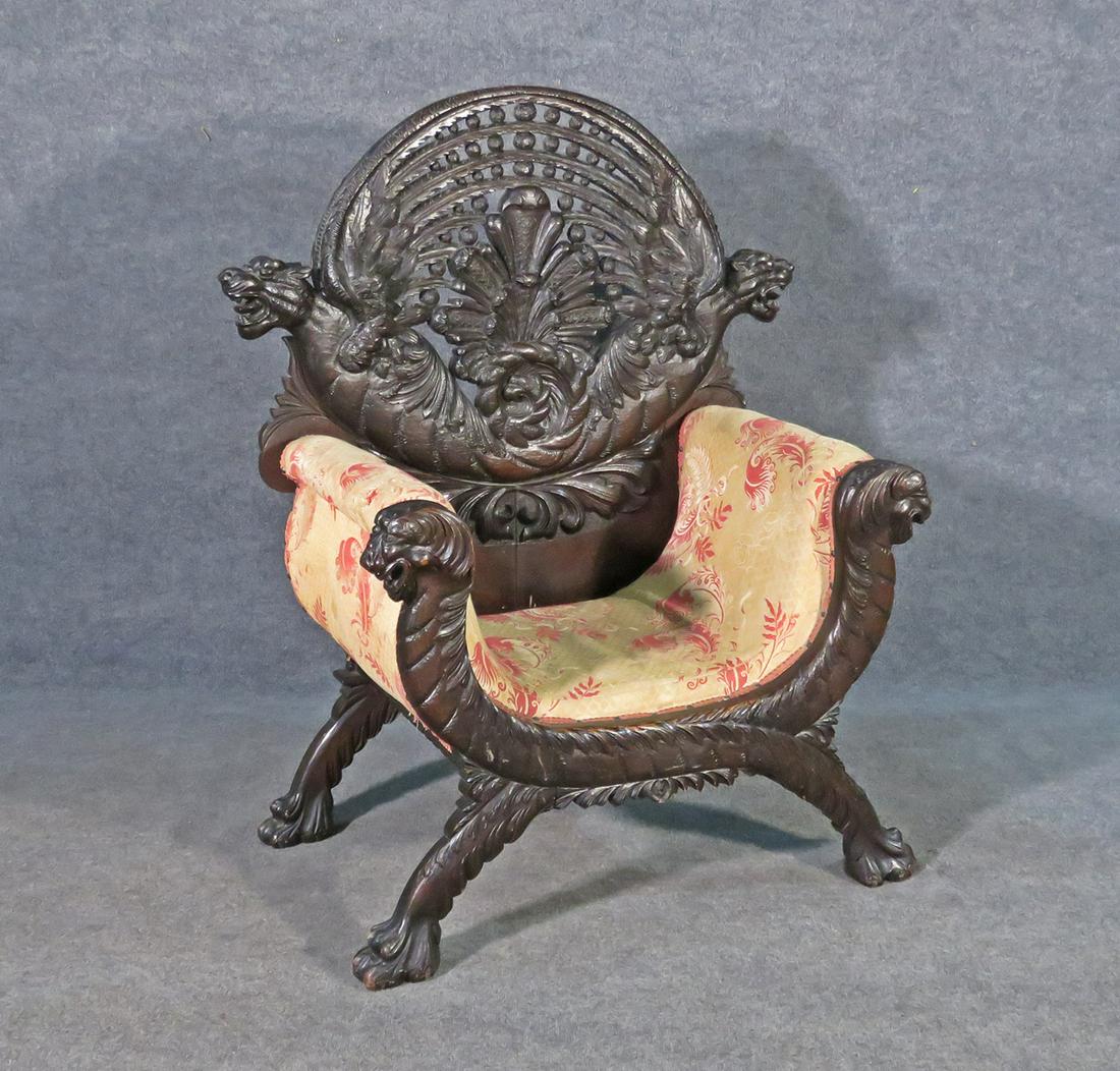 AMERICAN OAK WINGED GRIFFIN THRONE CHAIR (1 of 11)