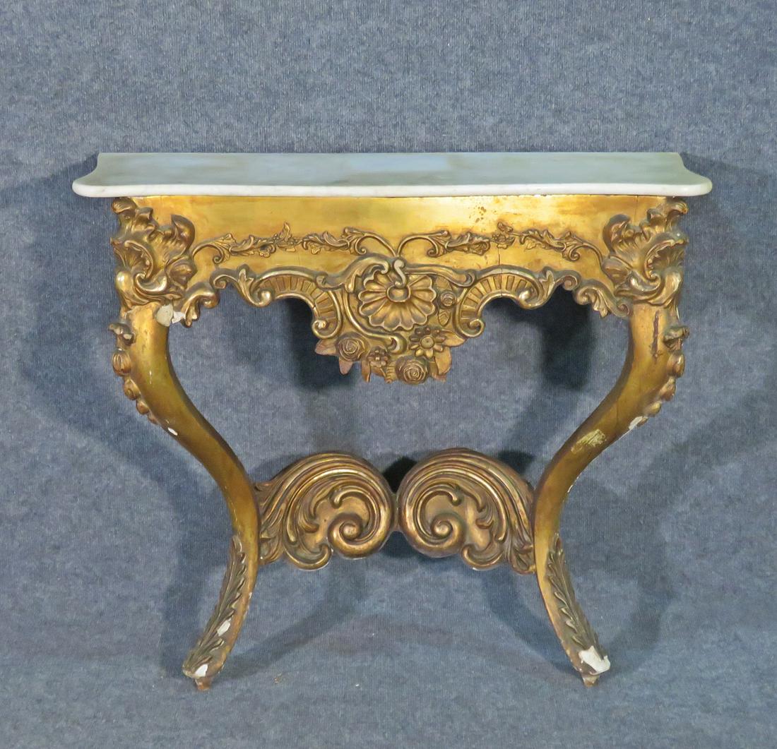 GILT CARVED MARBLE TOP WALL MOUNT CONSOLE (1 of 9)