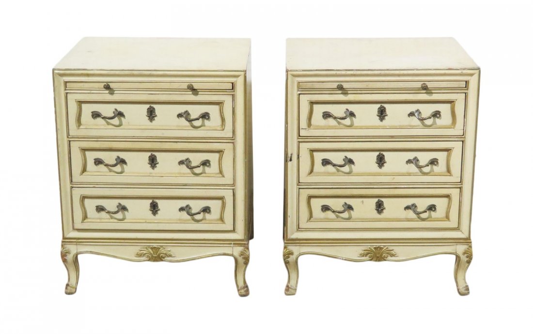 PAIR PAINT DECORATED COUNTRY FRENCH NIGHT STANDS (1 of 10)