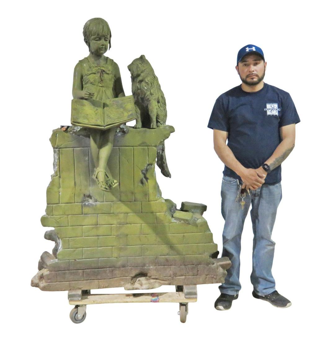 AUG MOREAU LARGE GARDEN STATUE GIRL & CAT SITTING ON (1 of 20)