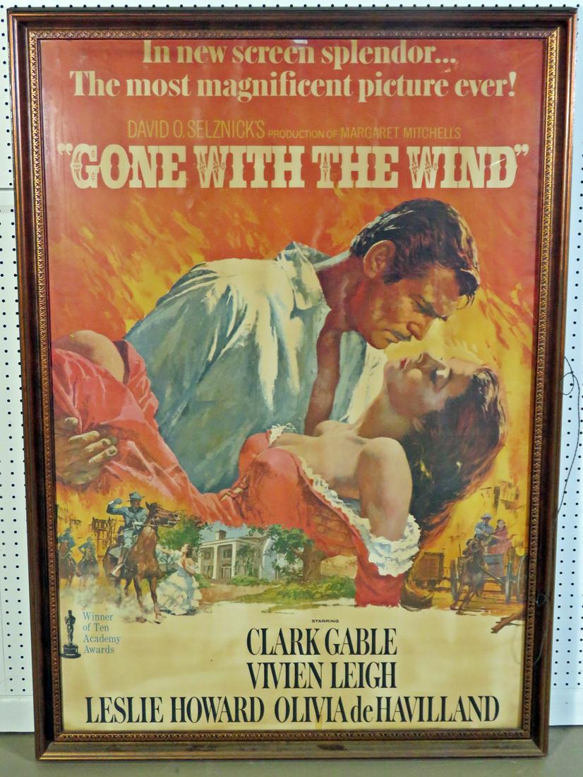 GONE WITH THE WIND ADVERTISING POSTER: Framed. Framed measures 59" h x 41 1/2" w x 1 7/8" d. Poster measures 54 3/8" h x 37 1/8" w.