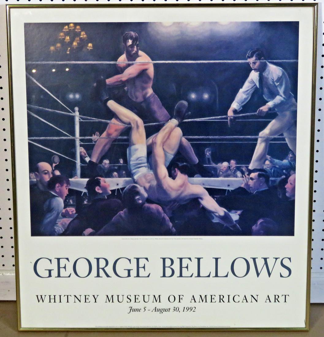 GEORGE BELLOWS WHITNEY MUSEUM OF AMERICAN ART POSTER: June 5 - August30, 1992. Framed measures 30 1/4" h x 27 1/4" w x 7/8" d. Poster measures 29 1/4" h x 26 1/2" w.