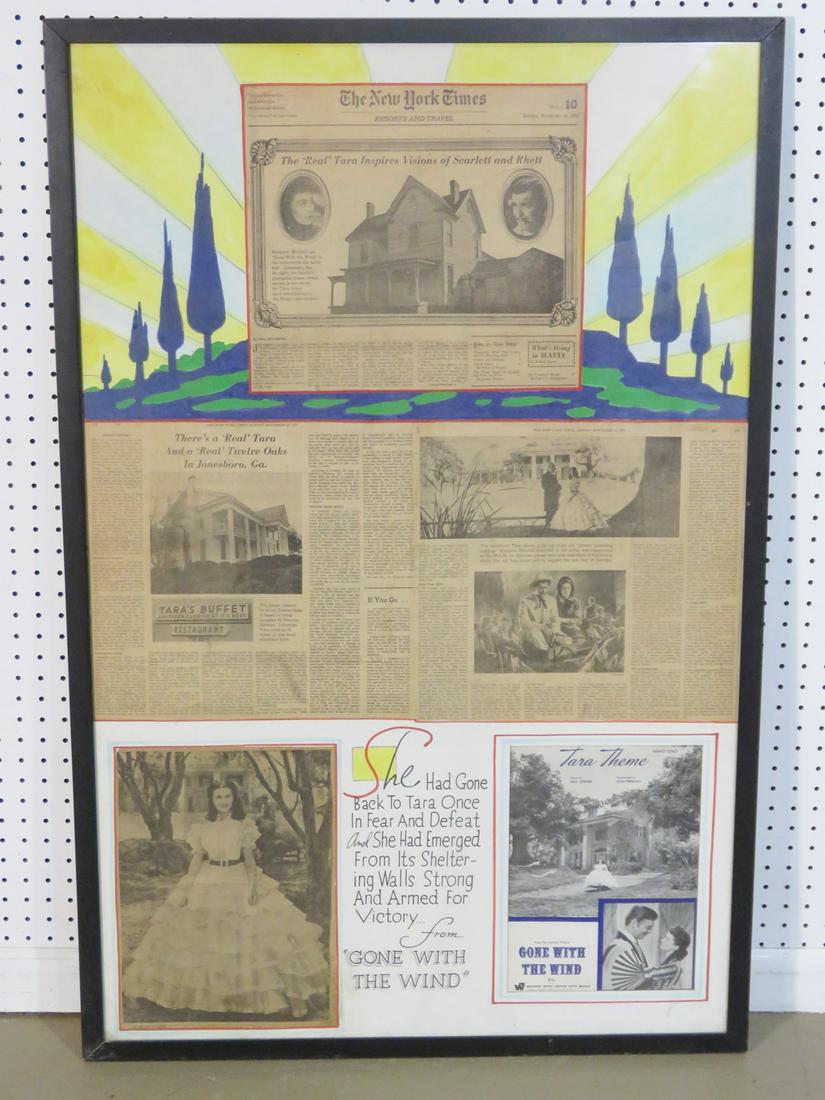 GONE WITH THE WIND NEWSPAPER CLIPS: Framed. 46 1/4" h x 30 1/4 w x 5/8" d.