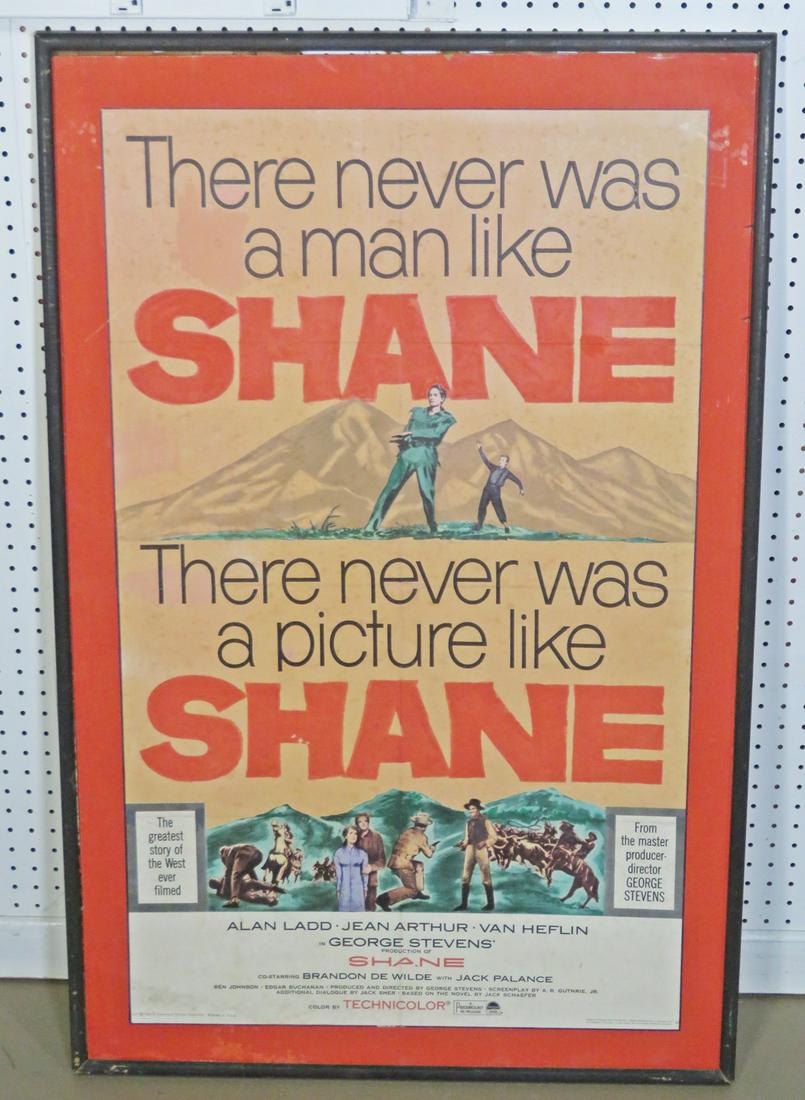 SHANE ADVERTISING POSTER: Framed. 44 3/8" h x 29 1/8" w x 1 1/8" d.
