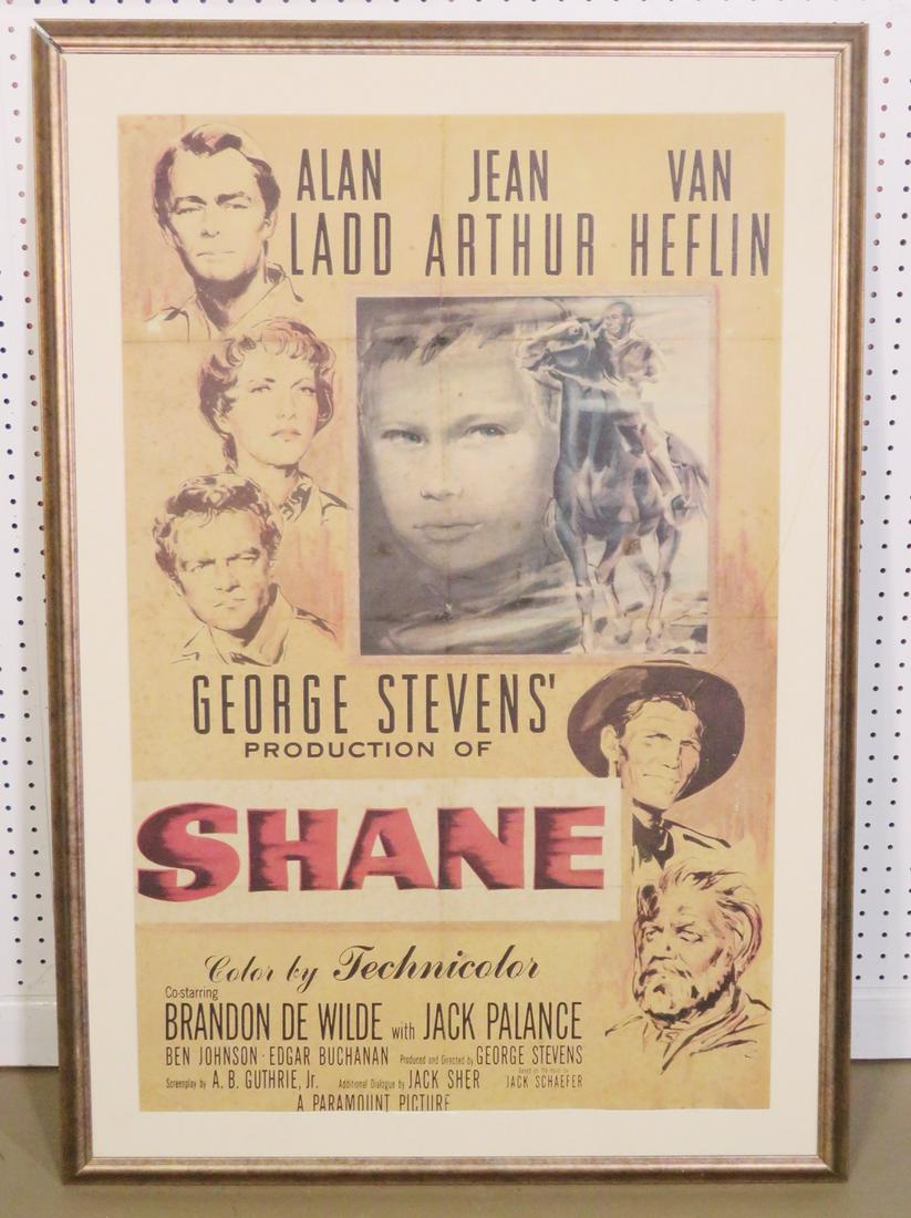SHANE ADVERTISING POSTER: Framed. 44 1/2" h x 30 1/2" w x 7/8" d.