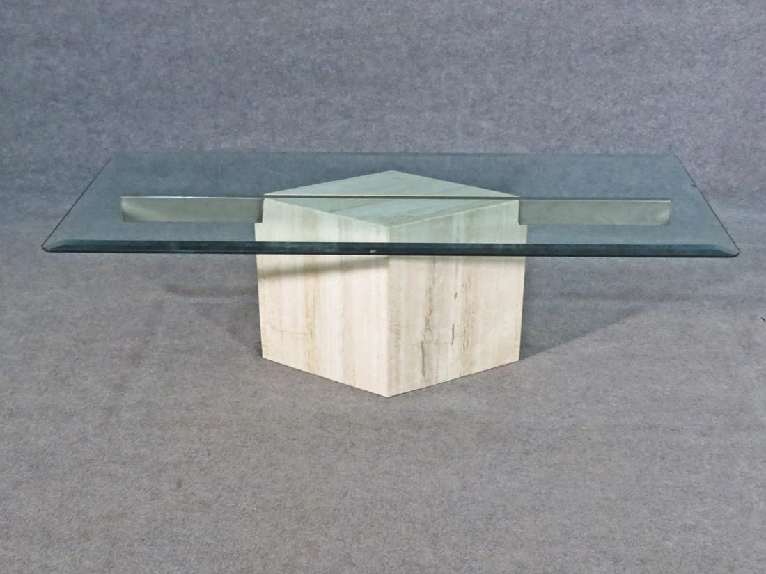ITALIAN TRAVERTINE & GLASS COFFEE TABLE (1 of 7)