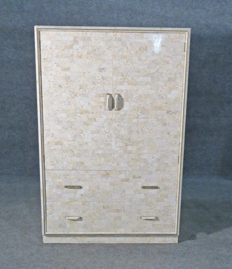 MAITLAND SMITH TESSELLATED HIGH CHEST: Tessellated. Metal accents. Two doors containing 2 shelves. 2 drawers. 56 1/4" h x 36 1/8" w x 20 1/4" d.