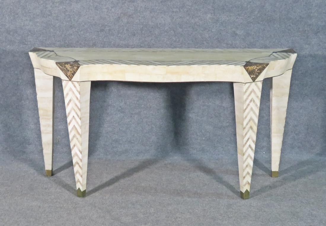 MAITLAND SMITH TESSELLATED CONSOLE: Tessellated. Metal foot caps. 29 1/8" h x 56 1/8" w x 18 1/8" d.