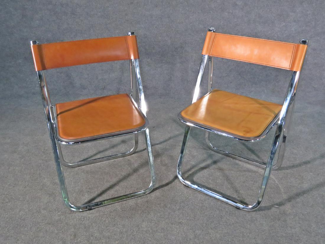 PAIR ARRBEN ITALIAN LEATHER FOLDING CHAIRS (1 of 9)