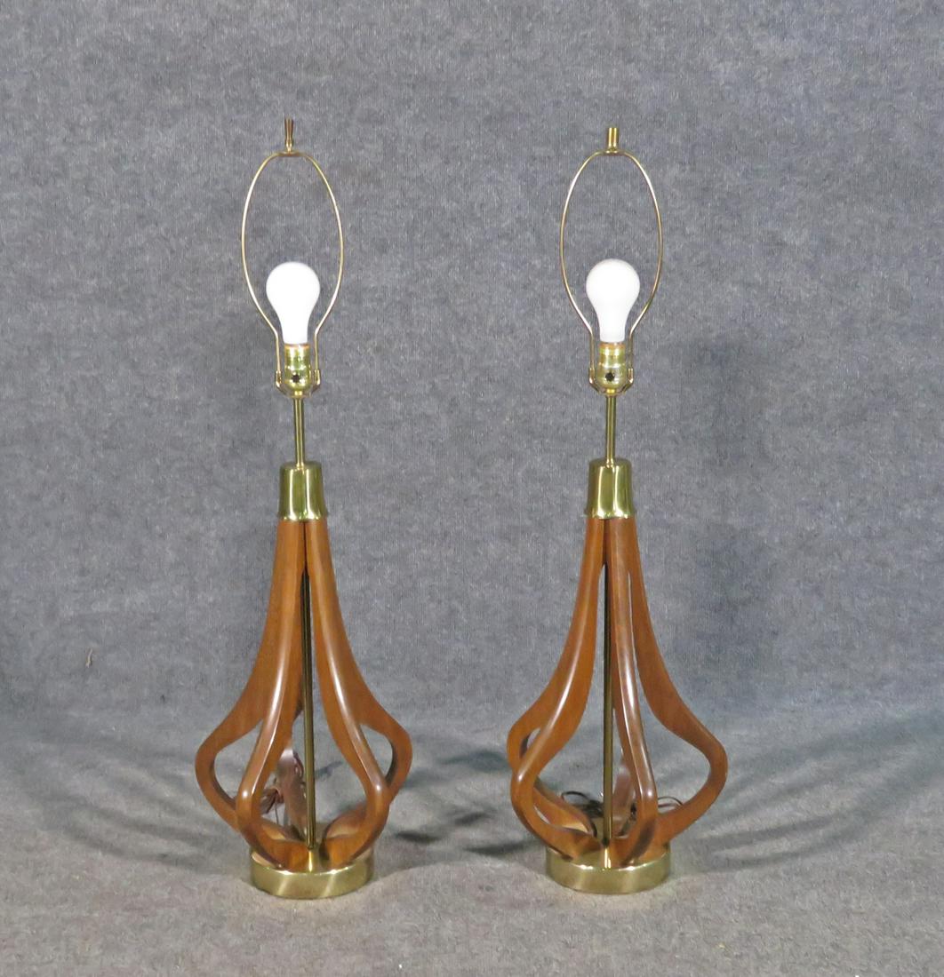 PAIR MID CENTURY MODERN WALNUT LAMPS (1 of 6)