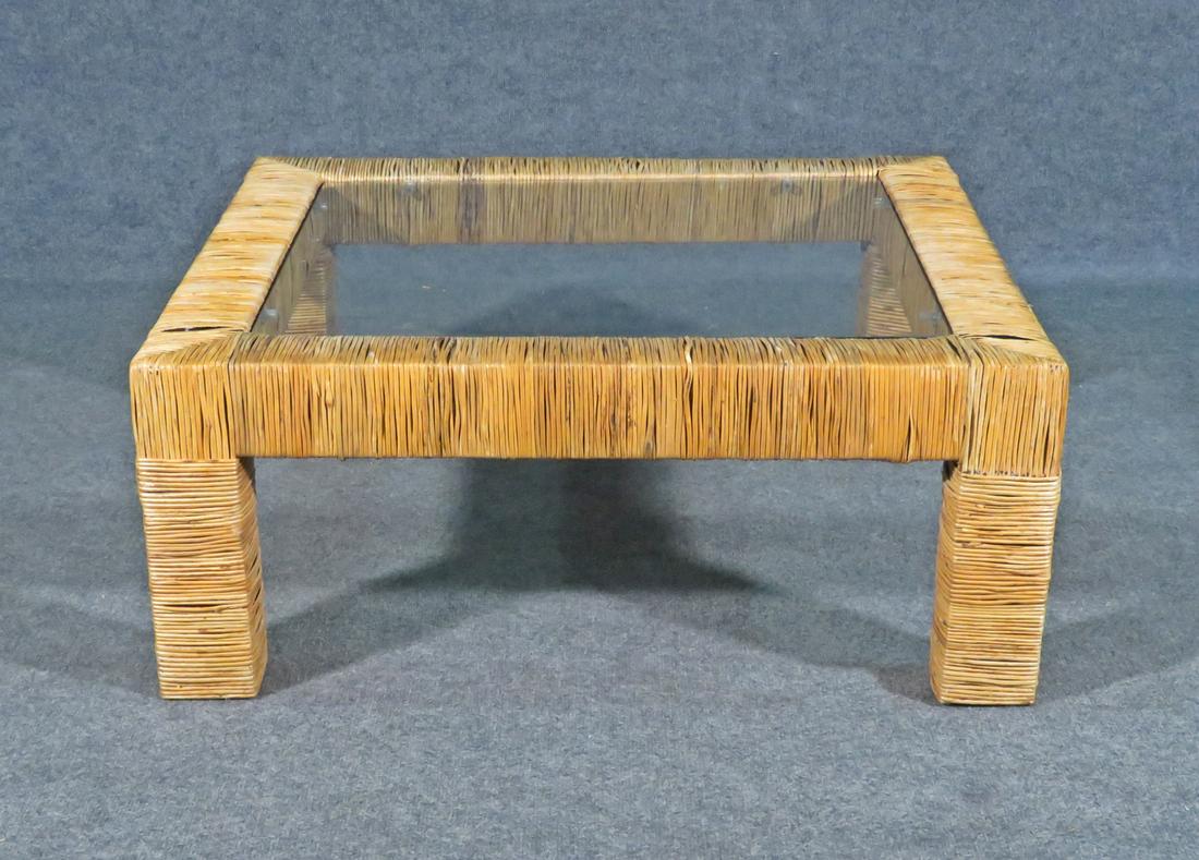 WICKER & GLASS TOP COFFEE TABLE (1 of 6)