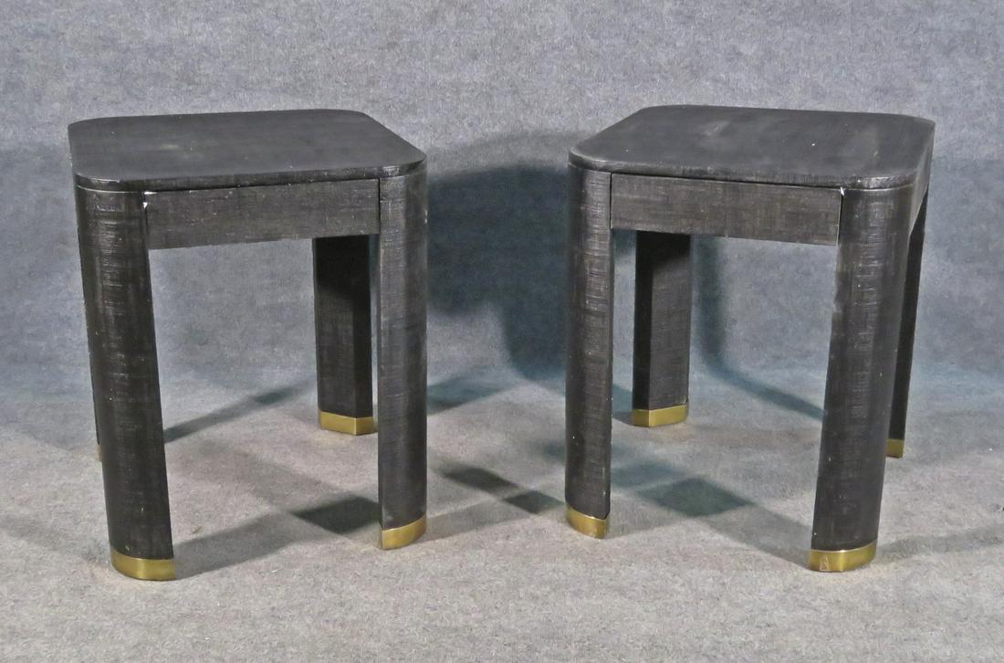 PAIR KARL SPRINGER STYLE CANVAS WRAPPED END TABLES (1 of 7)