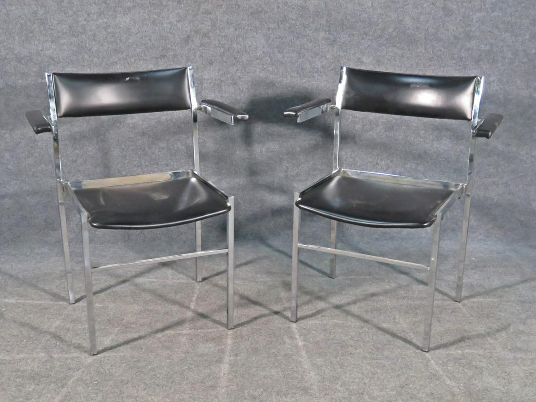 PAIR CHROME & VINYL ARM CHAIRS (1 of 3)