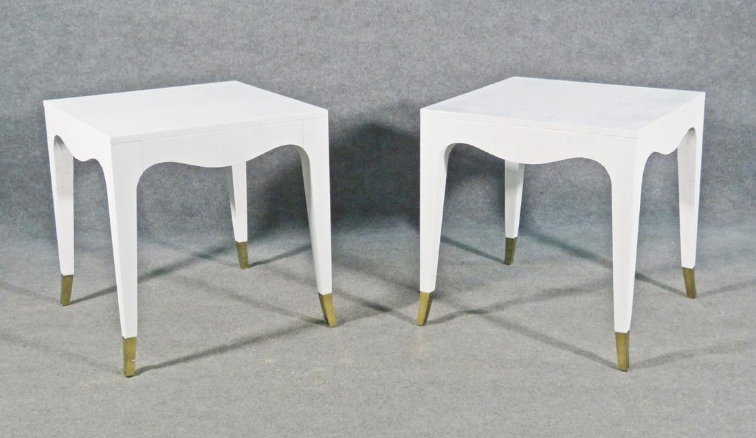 PAIR MID CENTURY MODERN CANVAS WRAPPED END TABLES (1 of 8)