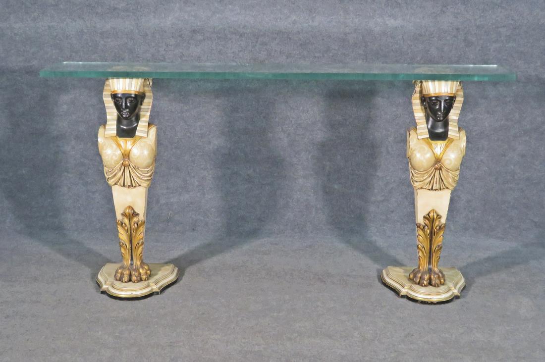 EGYPTIAN STYLE GLASS TOP CONSOLE (1 of 8)