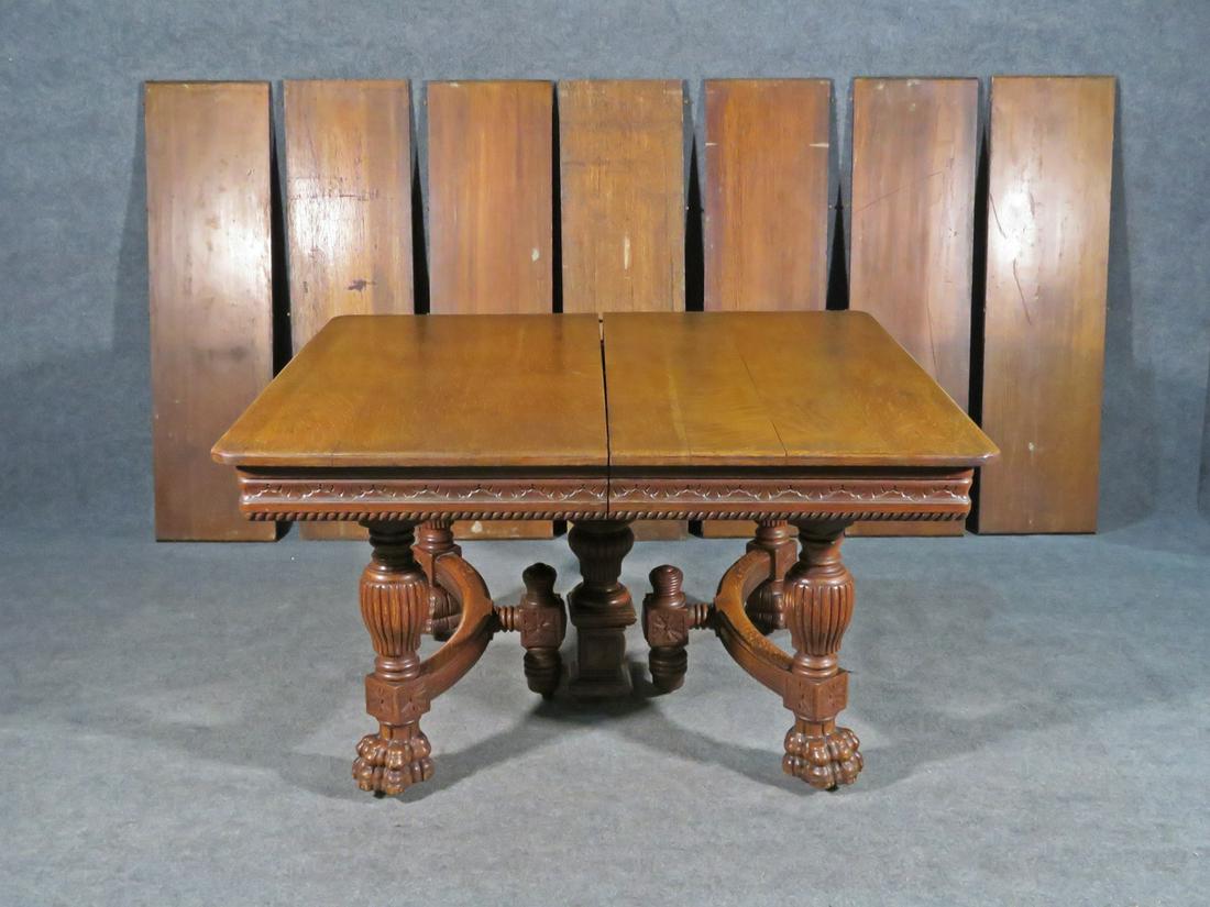 OAK CARVED DINING TABLE ATTR RJ HORNER (1 of 7)